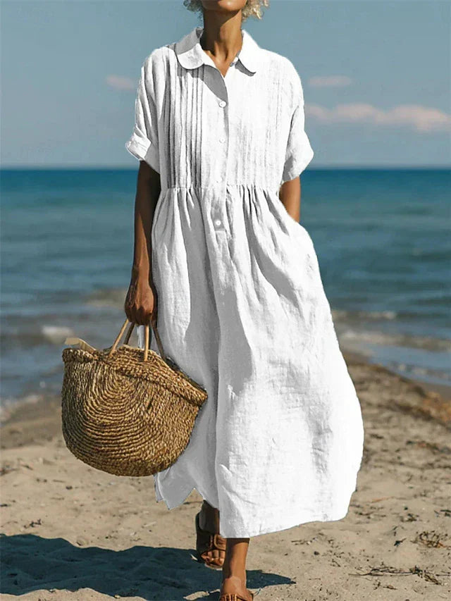 white linen beach shirt dress Linen Shirt Dress, White Linen Dress, Summer Linen Dress, Capsule Wardrobe