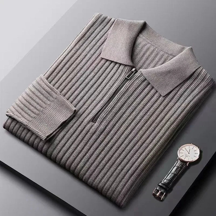 Refined | Striped Pattern Zip Sweater for Men