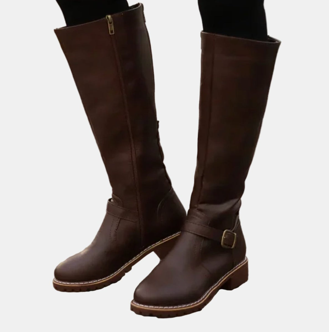 Camille | Stivali al ginocchio eleganti e raffinati con cinturino e fibbia