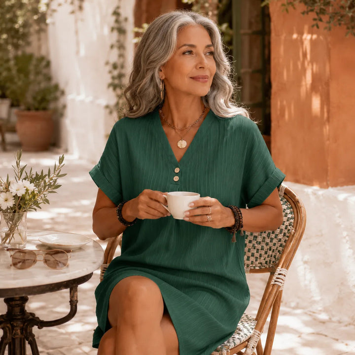 Lina | Ribbed V-Neck Shift Dress – Effortless Everyday Style for Women