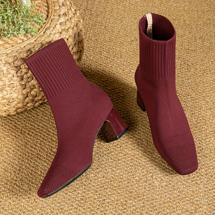 Eleanor | Comfortable Stretch-Knit Square-Toe Ankle Boots