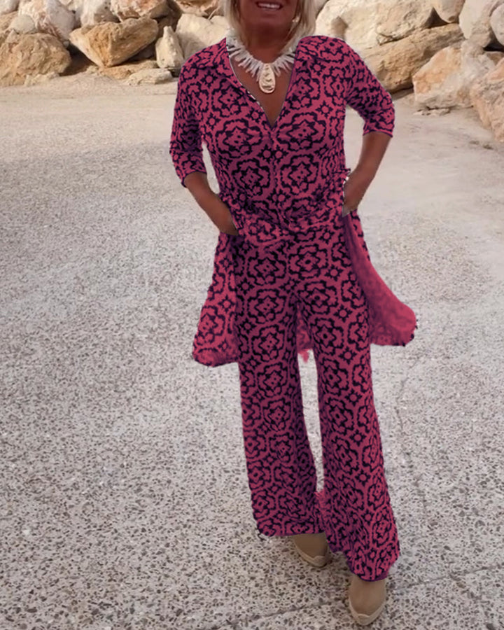 Isabella | Elegant V-Neck Tunic & Wide-Leg Trousers Set