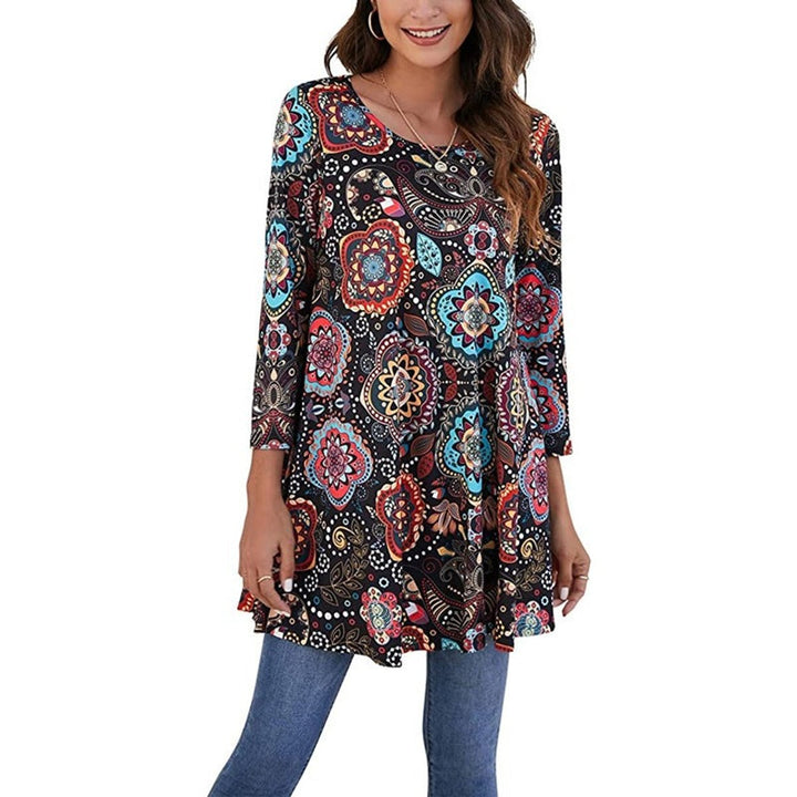 Amelia | Geometric Mandala Print A-Line Tunic Top