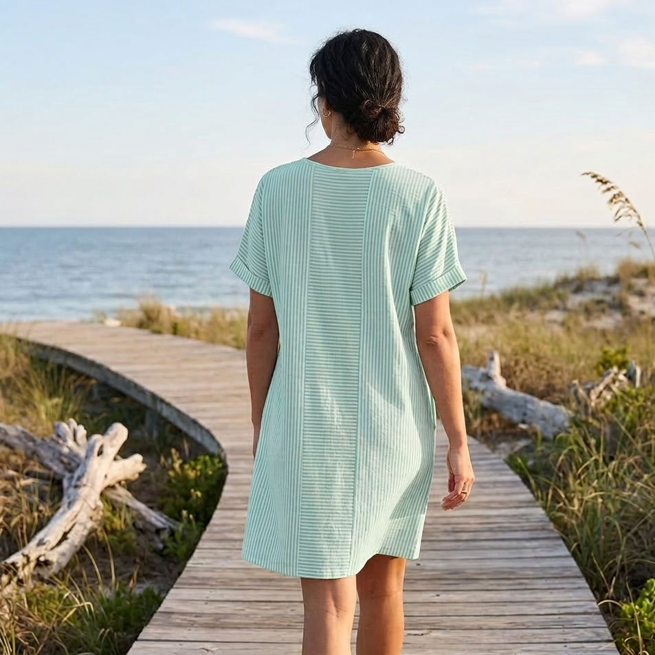 Lunavia | Striped Mini Dress – Button-Placket Style with Pockets for Women