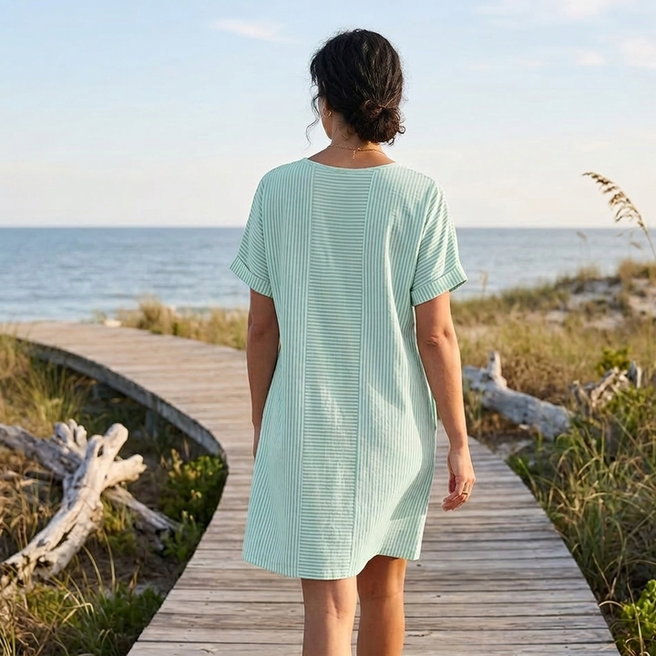 Lunavia | Striped Mini Dress – Button-Placket Style with Pockets for Women