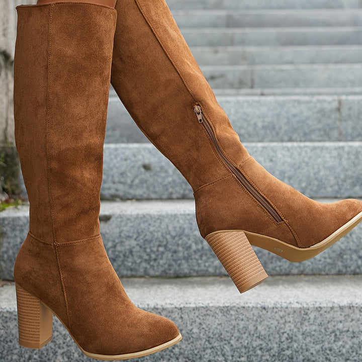 Valentina | Cowboystiefel in Wildlederoptik mit weitem, knielangem Schaft