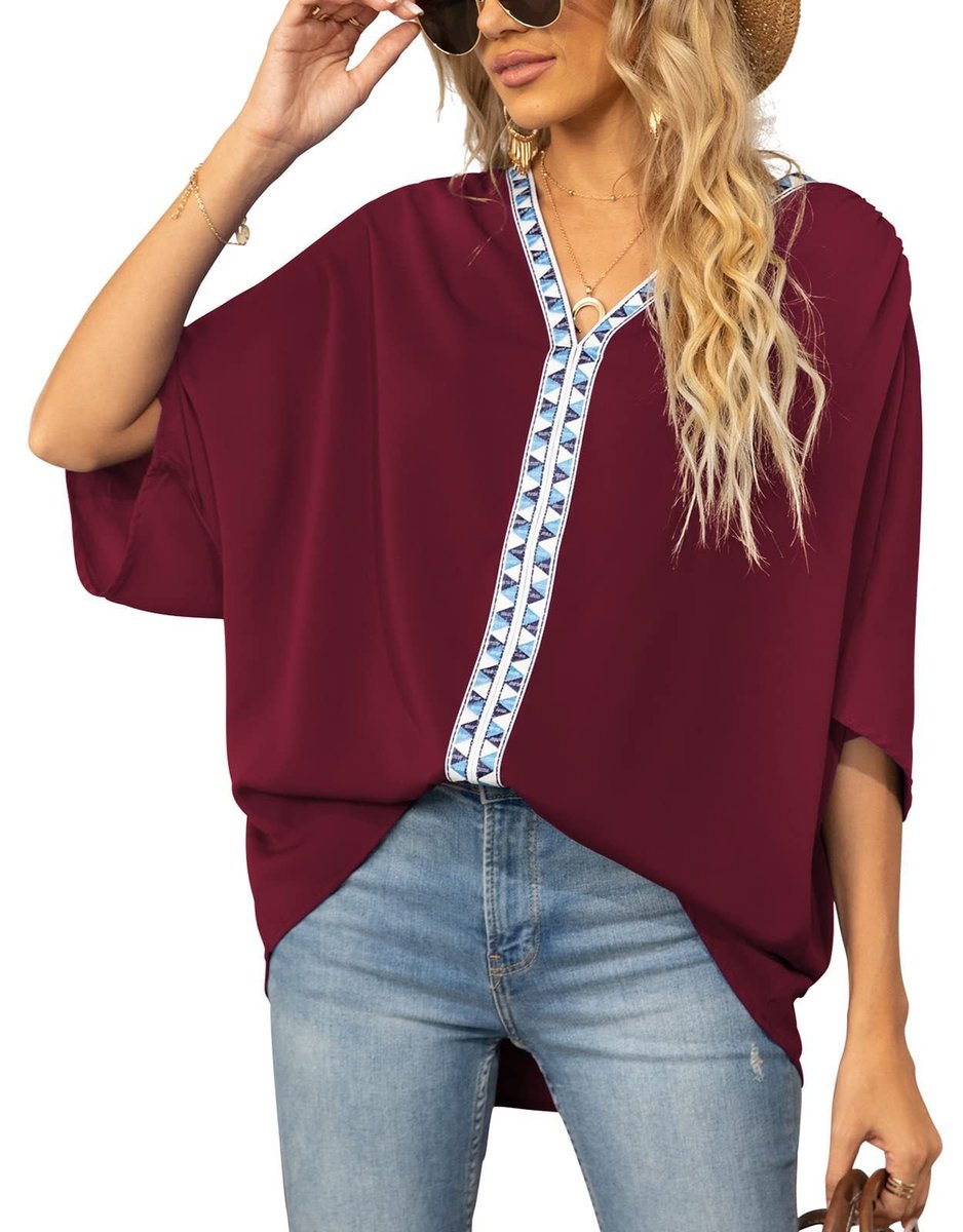 Mira | Comfortable Bohemian Embroidered V-Neck Tunic Top