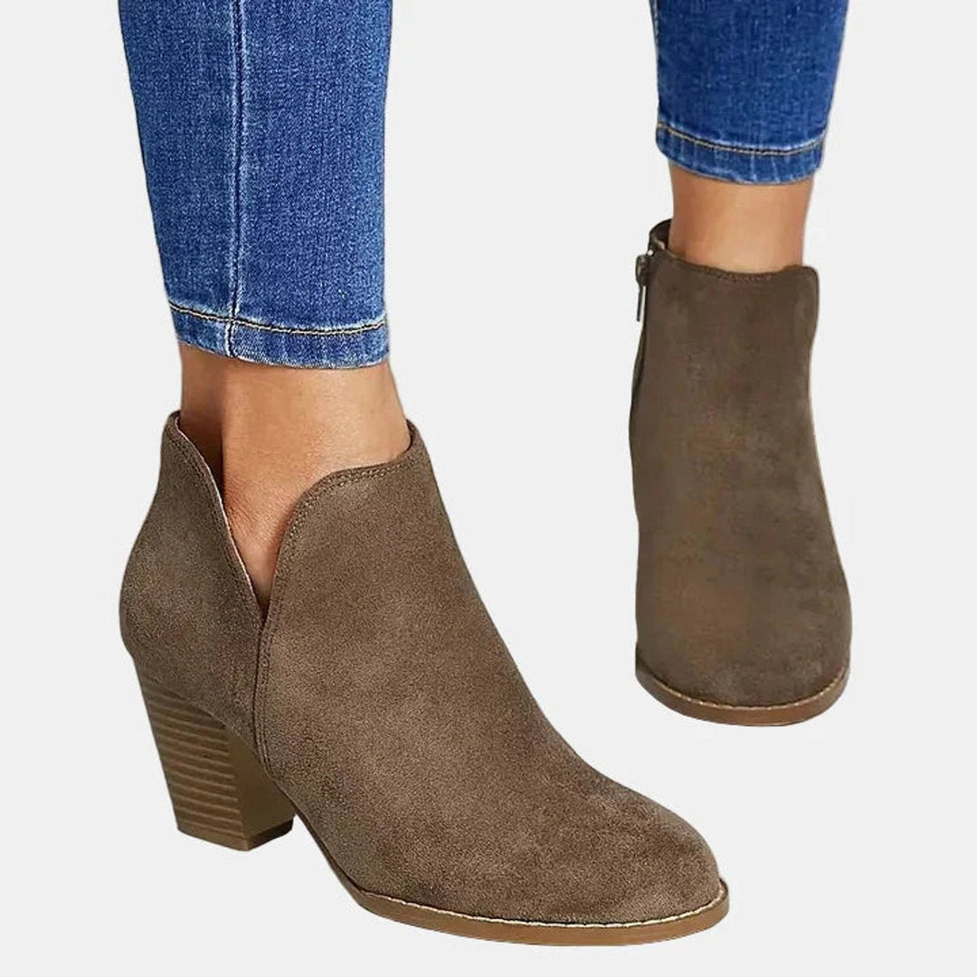Elena | Stivaletti chic e raffinati in pelle scamosciata con tacco largo