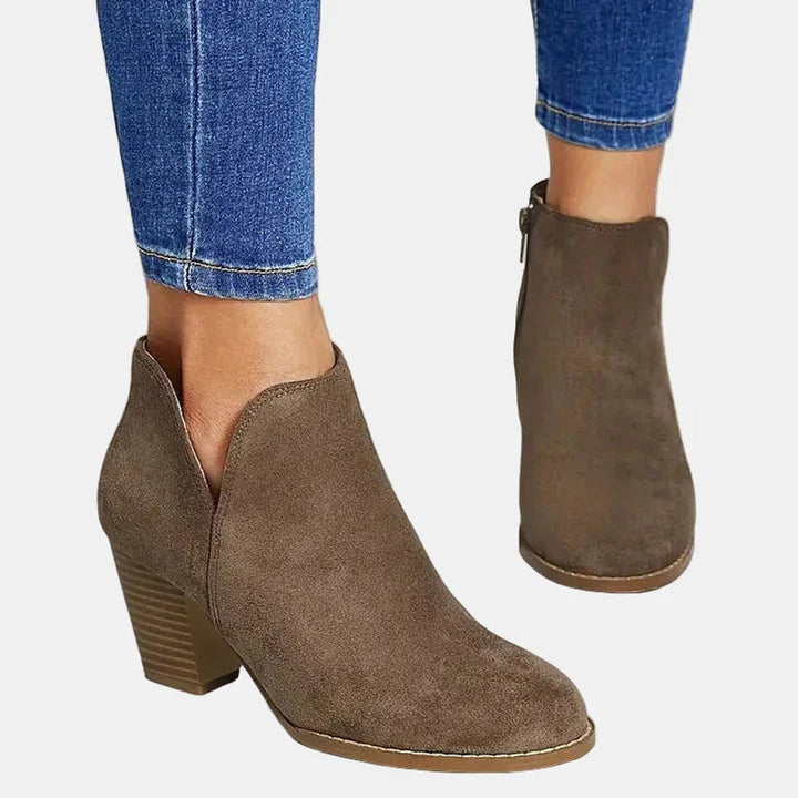 Elena | Stivaletti chic e raffinati in pelle scamosciata con tacco largo