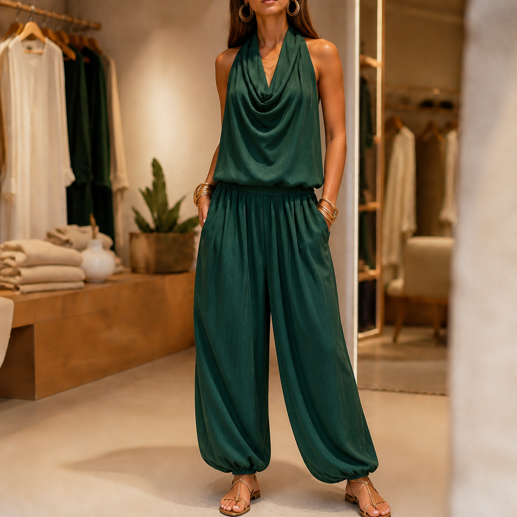 Draplyn | Wide Leg Halter Jumpsuit for Effortless Style