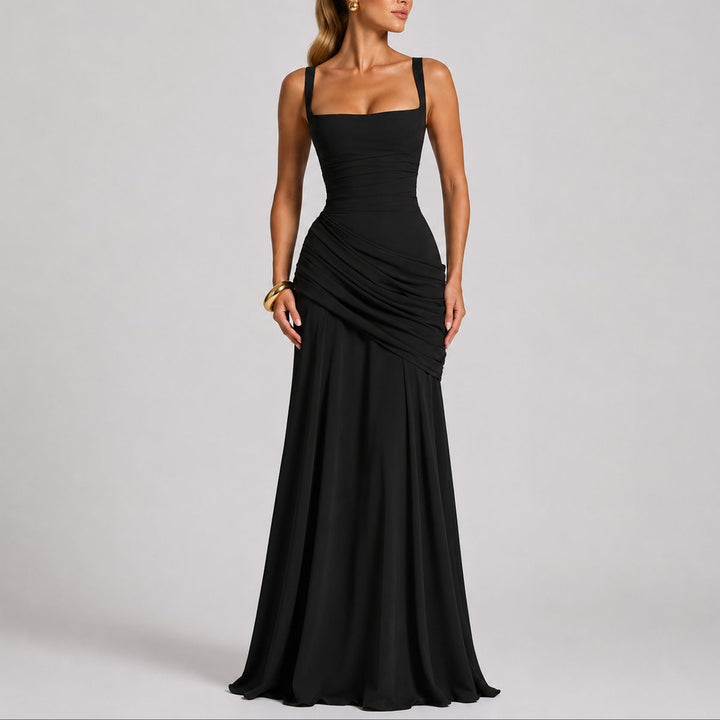 Ava | Sophisticated Fall Wedding Ruched Square-Neck Maxi Dress