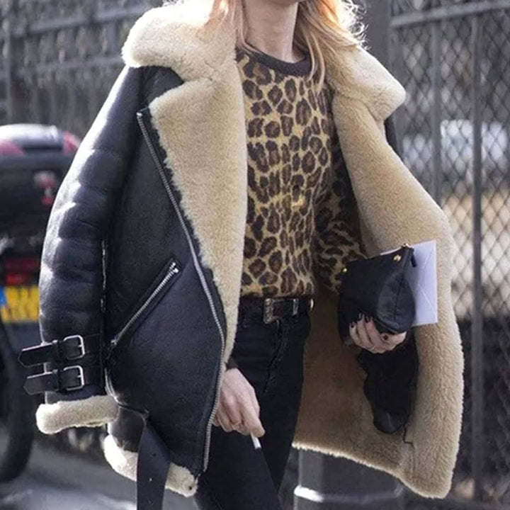 Hannah | Winter Jacket – Stylish Suede Biker with Shearling Lining for Women