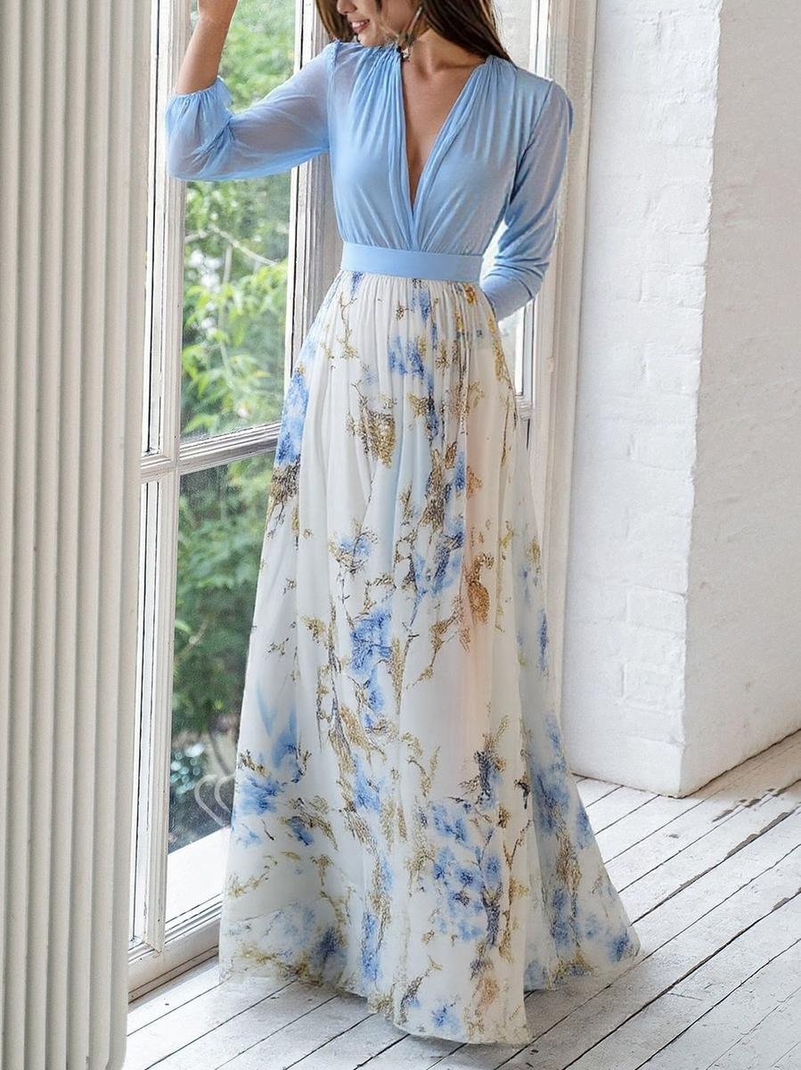 Livia | Elegantes und anmutiges florales Maxi-Kleid mit langen Ärmeln