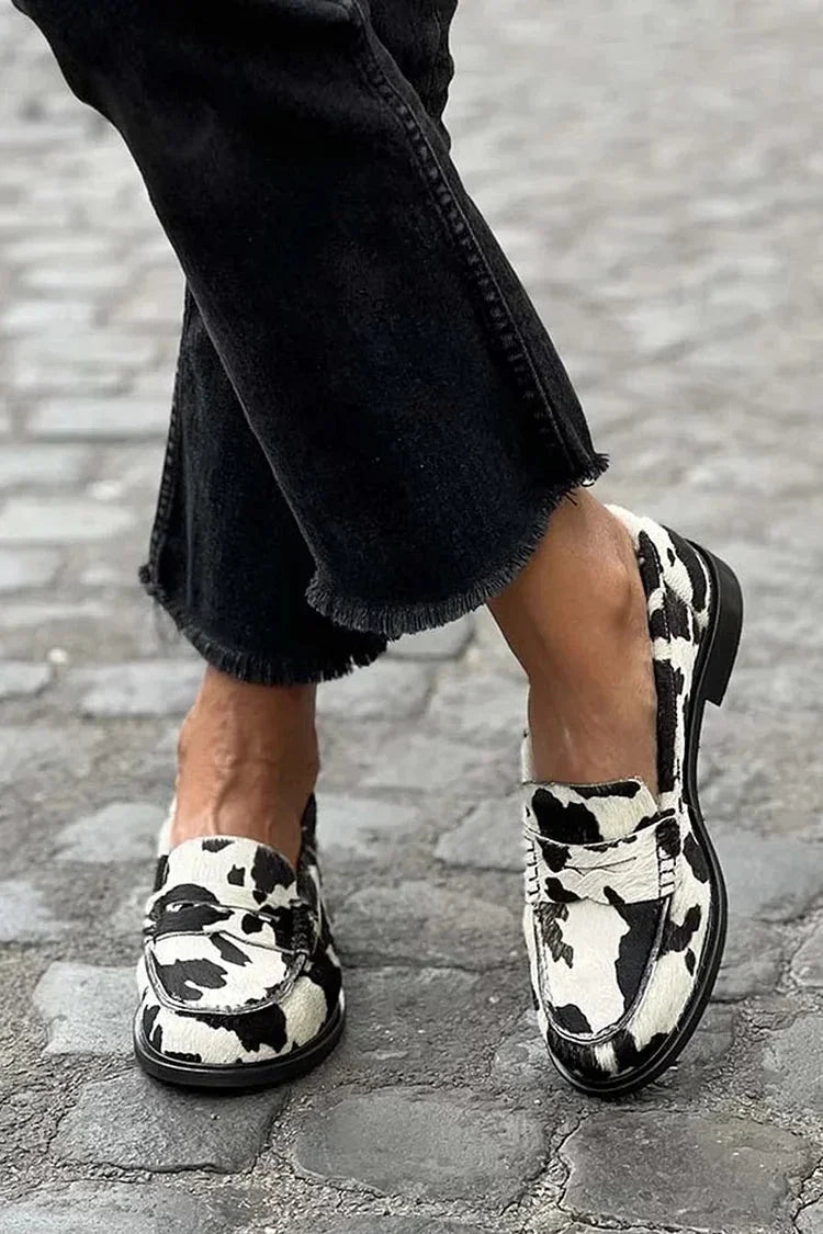 Emily | Bold And Stylish Cow-Print Slip-On Loafers