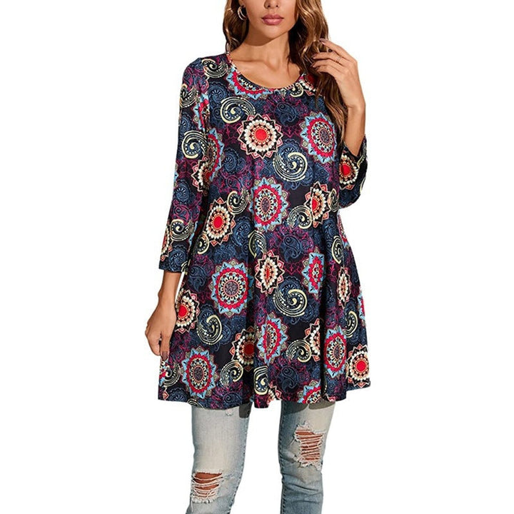 Amelia | Geometric Mandala Print A-Line Tunic Top