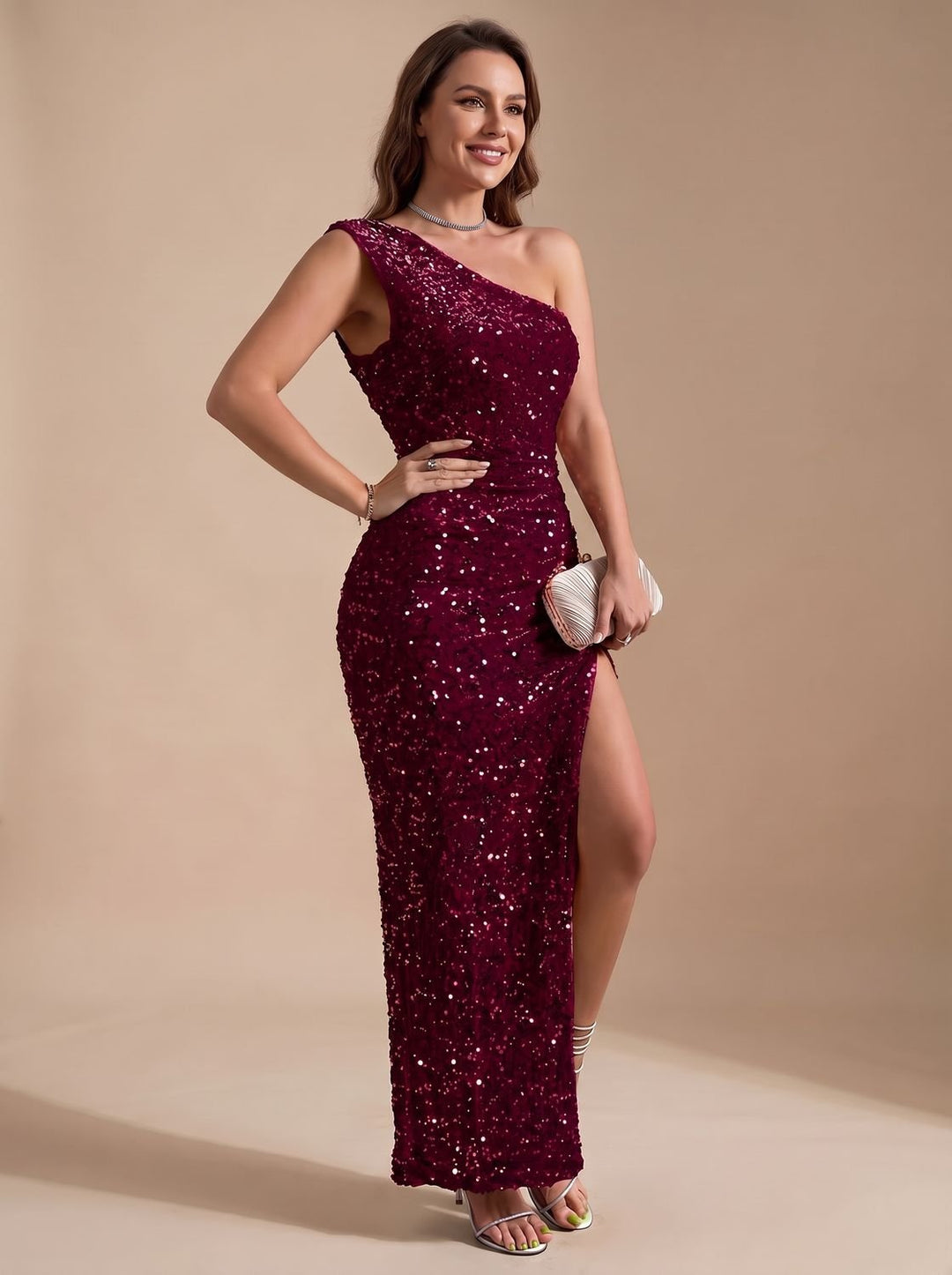 Harper | Sequin Maxi Dress – One-Shoulder High-Slit for Women