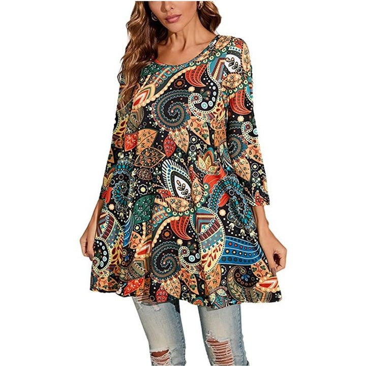 Amelia | Geometric Mandala Print A-Line Tunic Top