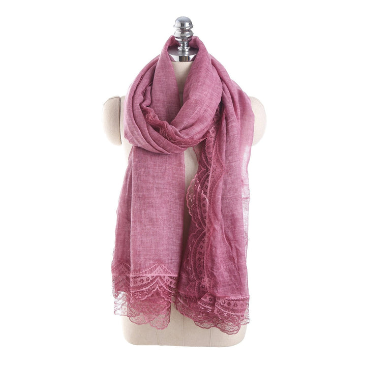 Drune | Linen Scarf with Lace Trim – Elegant Oversized Wrap