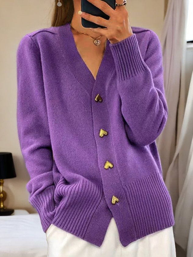 Angelika | Elegant and Comfortable Heart Button Knit Cardigan