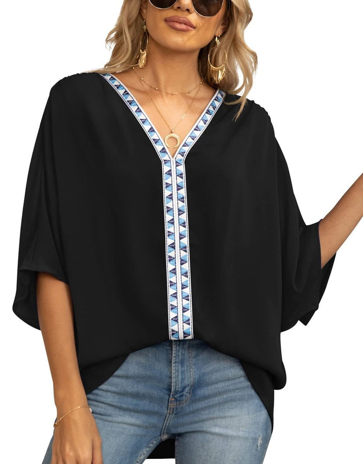 Mira | Comfortable Bohemian Embroidered V-Neck Tunic Top