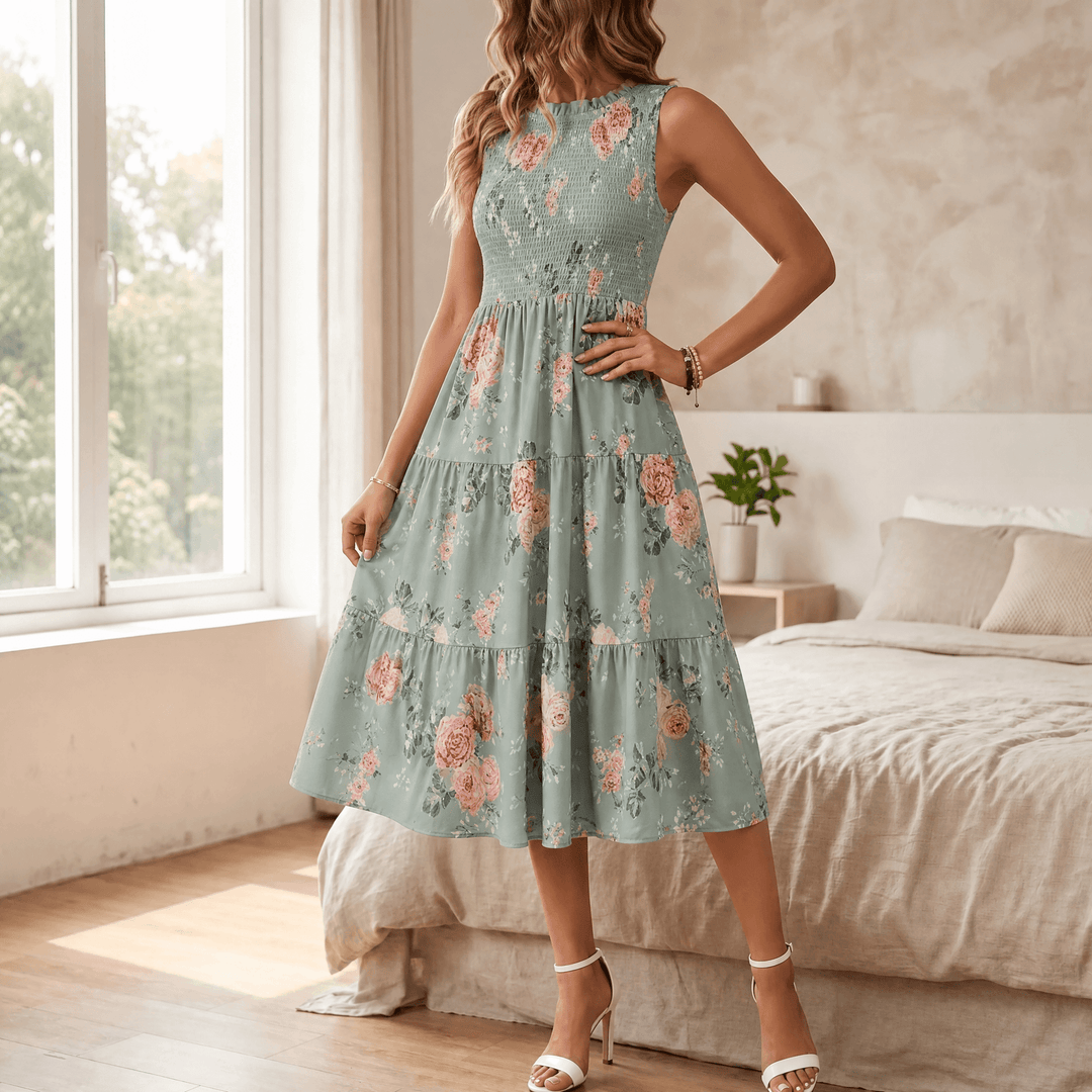 Florenza | Midi Dress – Floral Smocked Design for Women
