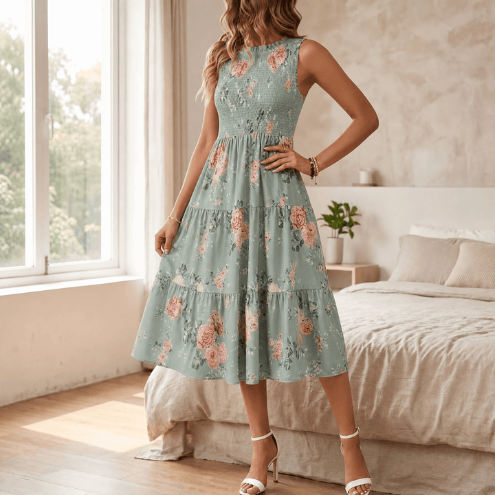 Florenza | Midi Dress – Floral Smocked Design for Women