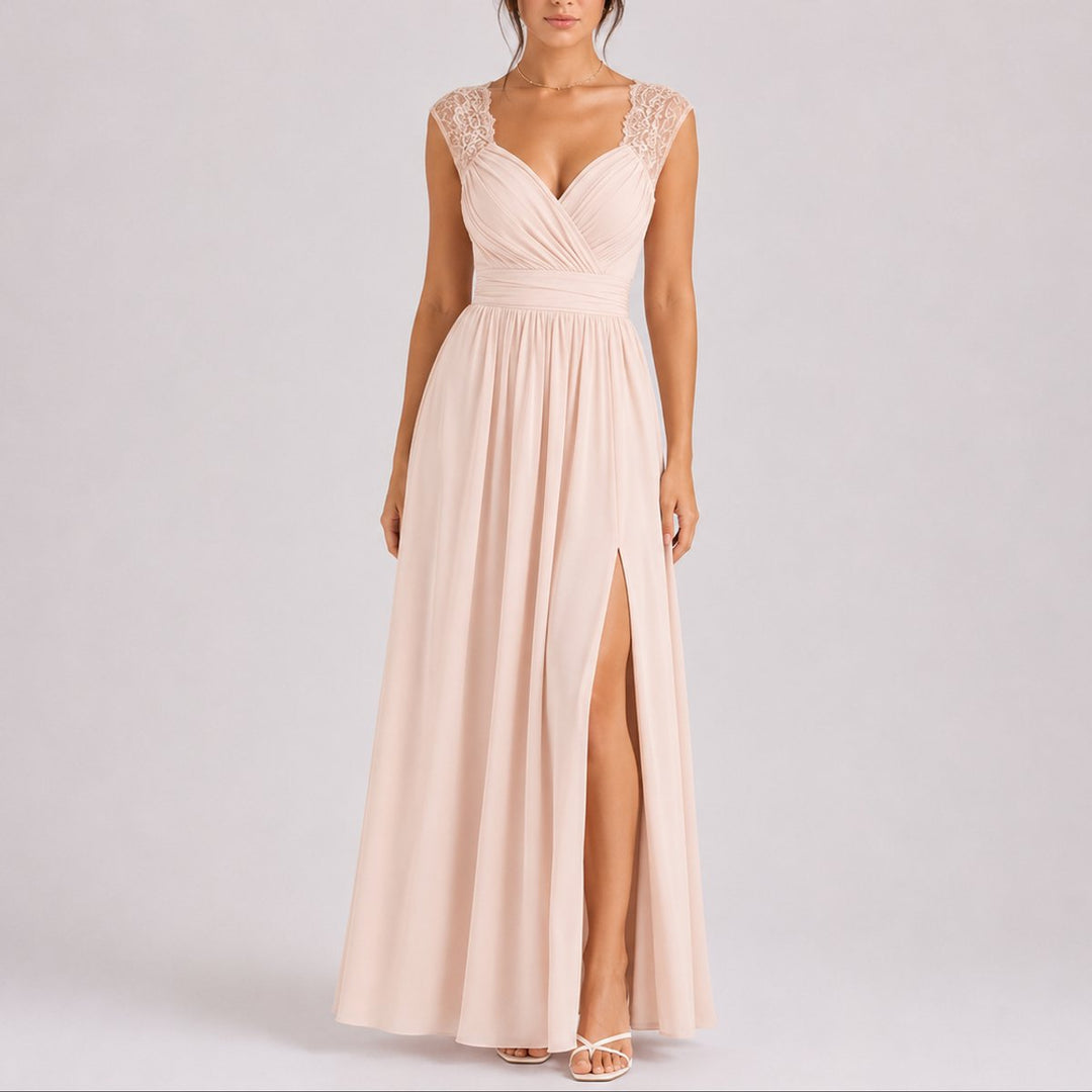 Amelia | Stylish and Romantic Fall Wedding Lace Wrap Maxi Dress