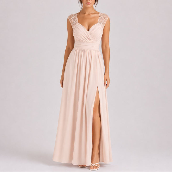 Amelia | Stylish and Romantic Fall Wedding Lace Wrap Maxi Dress