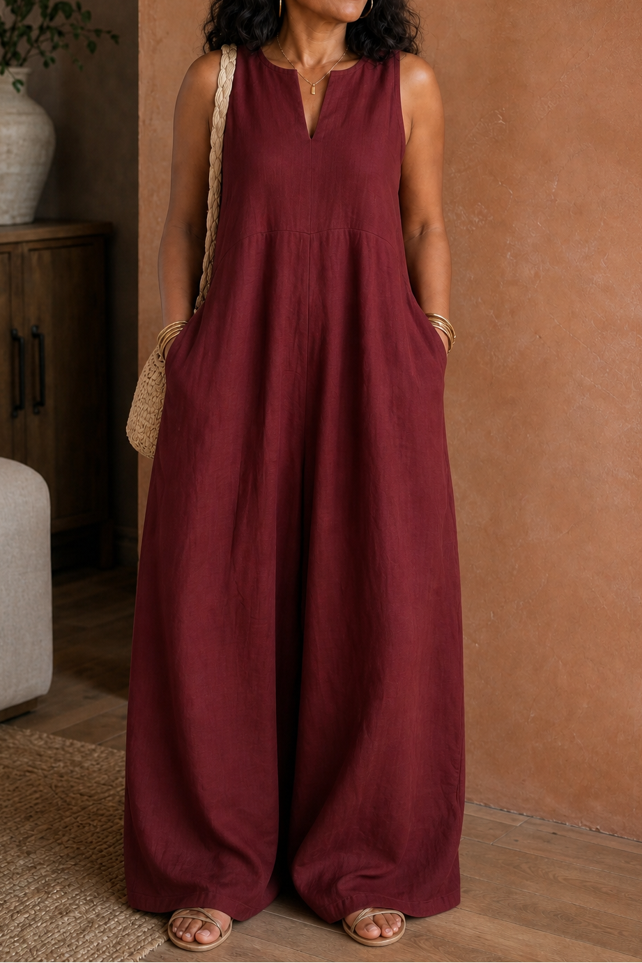 Wearby | Wide-Leg Jumpsuit – Effortless V-Neck Style for Women