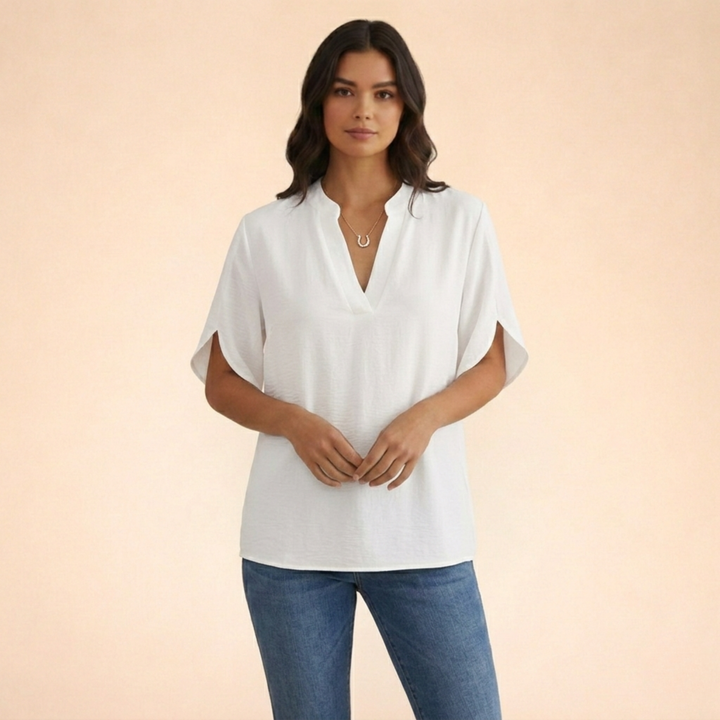 Elamira | Damen-Feine V-Ausschnitt-Alltagsbluse