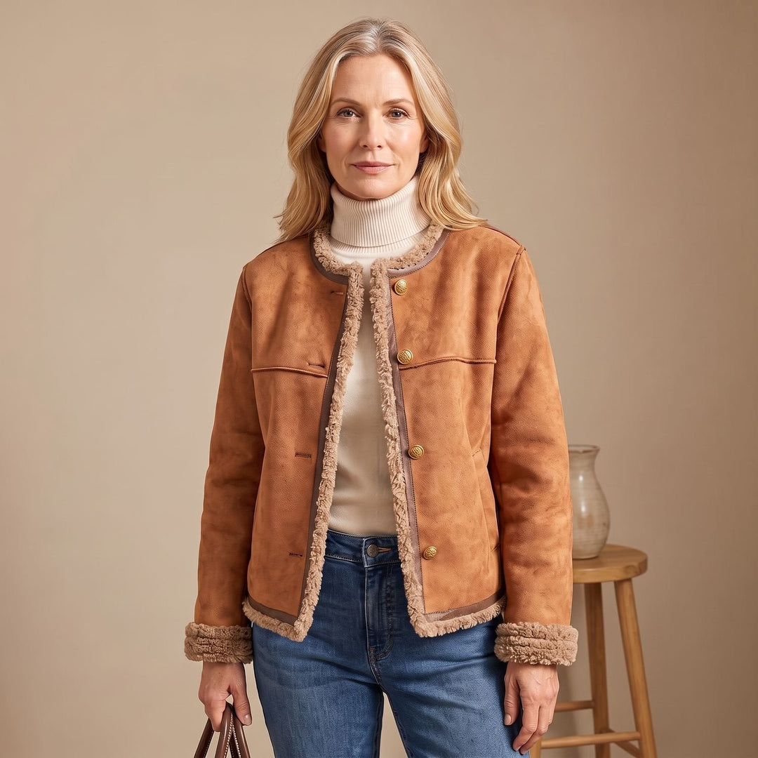 Gilda | Short Faux Leather Jacket with Shearling Lining