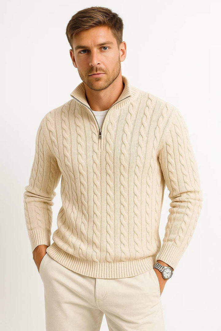 Steef | Cable Knit Sweater with Quarter-Zip