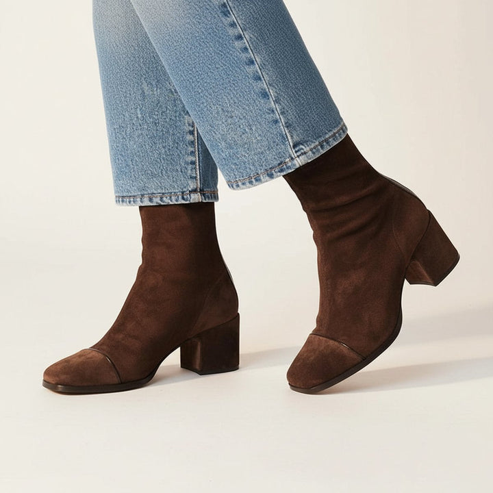 Nova | Moderne Veloursleder-Ankle-Boots mit eckiger Zehenpartie