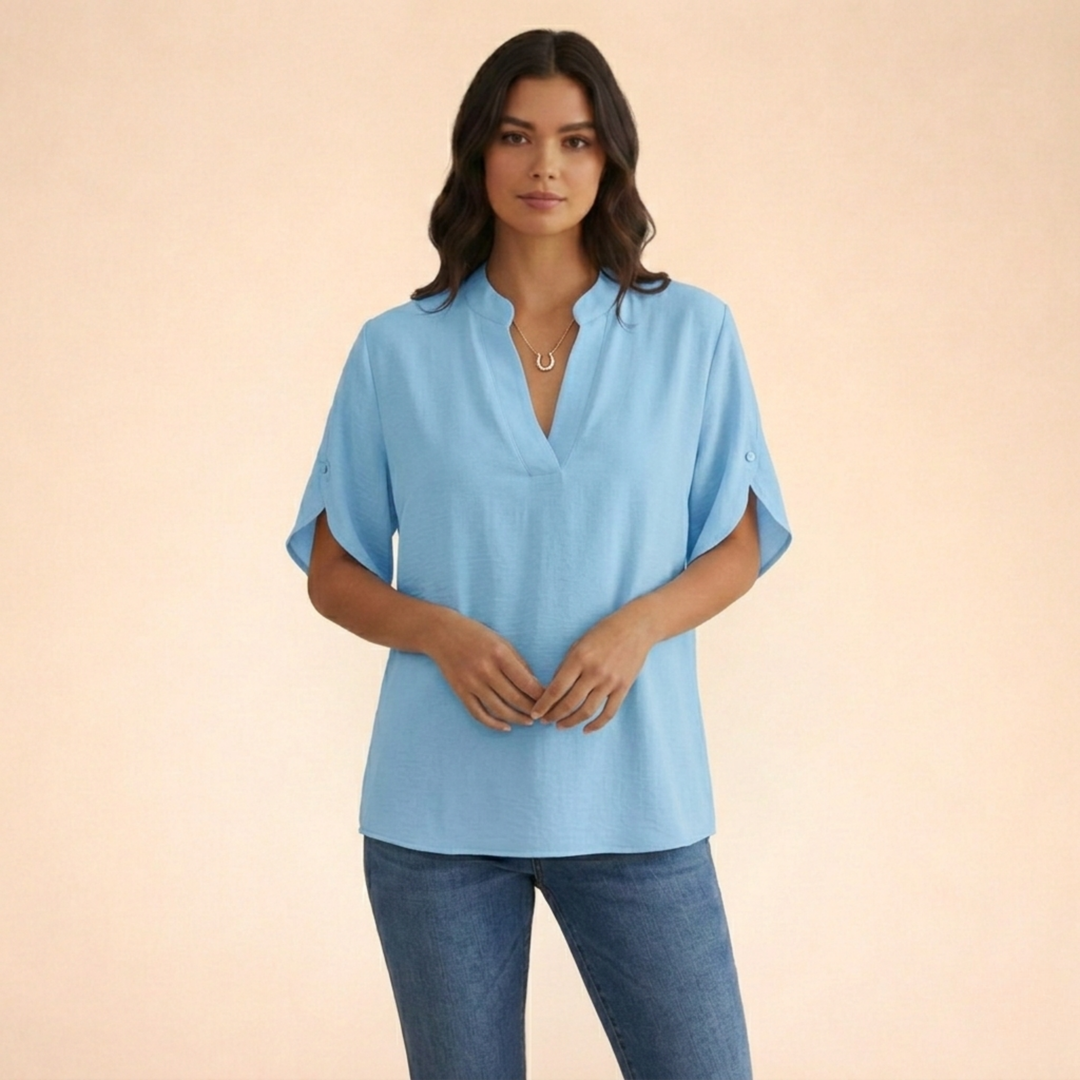 Elamira | Damen-Feine V-Ausschnitt-Alltagsbluse