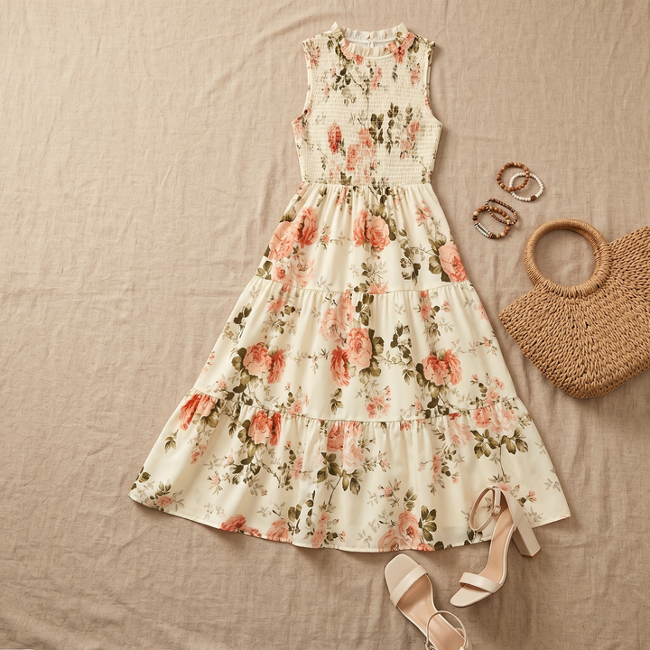 Florenza | Midi Dress – Floral Smocked Design for Women