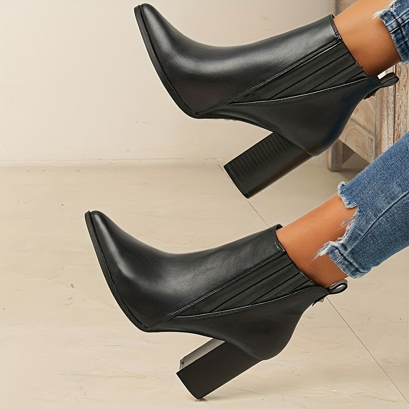 Grace | Sophistication and Polished Pointed Toe Block Heel Ankle Boots