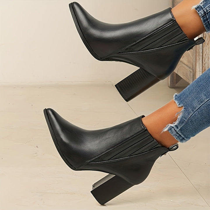 Grace | Sophistication and Polished Pointed Toe Block Heel Ankle Boots