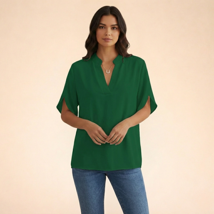 Elamira | Damen-Feine V-Ausschnitt-Alltagsbluse