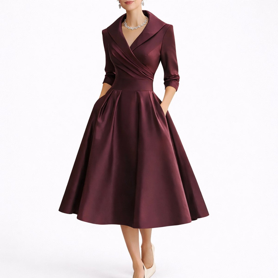 Evelyn | Abito midi senza tempo dalla linea ad A e dalla struttura elegante da matrimonio autunnale