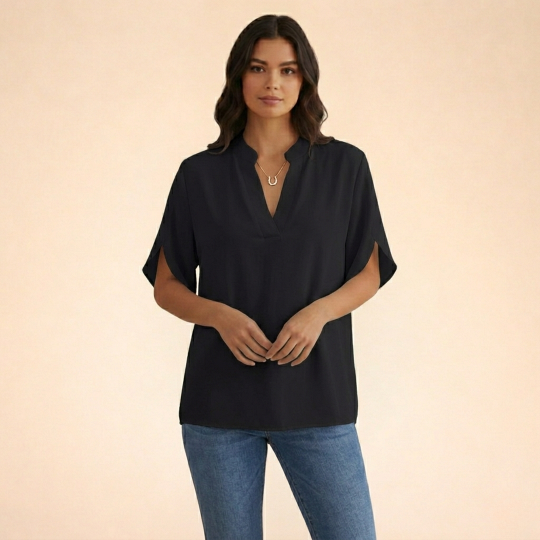 Elamira | Damen-Feine V-Ausschnitt-Alltagsbluse