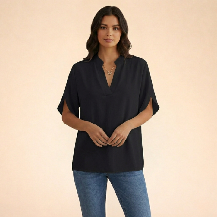 Elamira | Damen-Feine V-Ausschnitt-Alltagsbluse