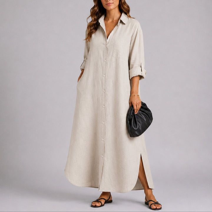 Elizabeth | Abito lungo oversize casual e comodo in lino da matrimonio autunnale