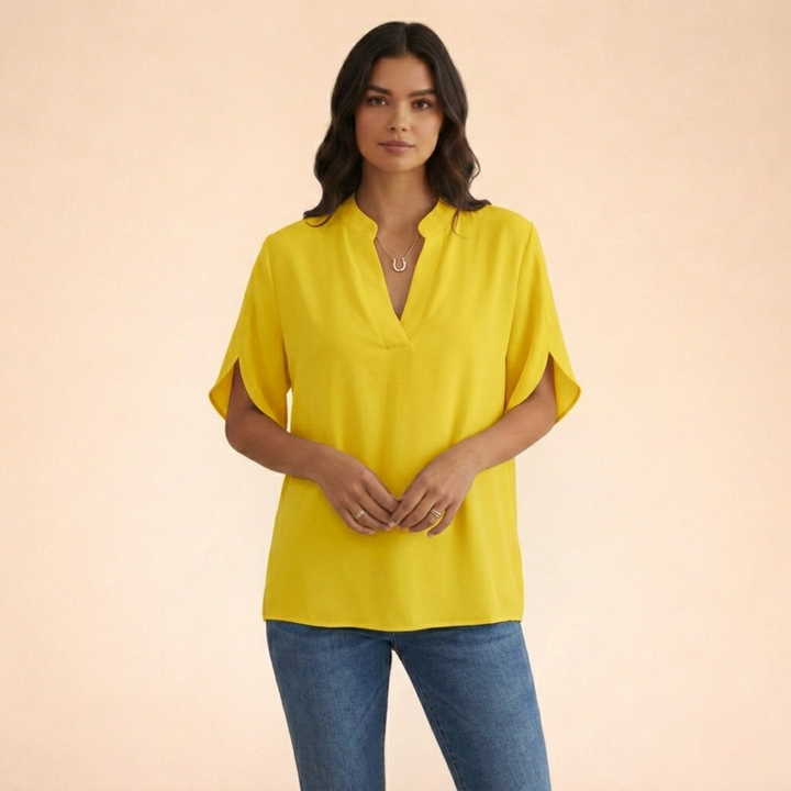 Elamira | Damen-Feine V-Ausschnitt-Alltagsbluse