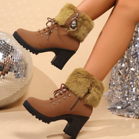 Audrey | Bottes de neige d'hiver élégantes et raffinées en fausse fourrure, à talons carrés
