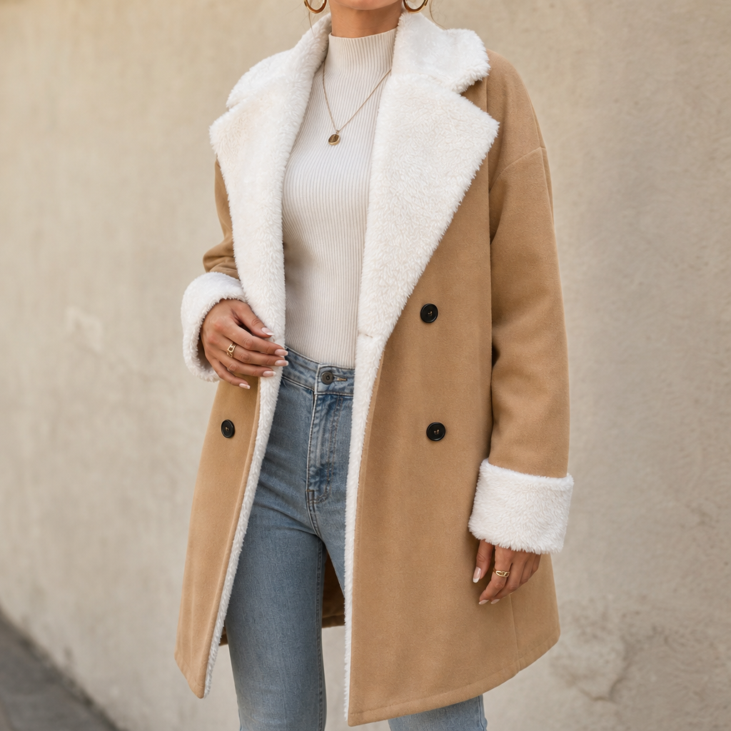 Mayfield | Woolen Coat with Plush Trim for a Relaxed Fit
