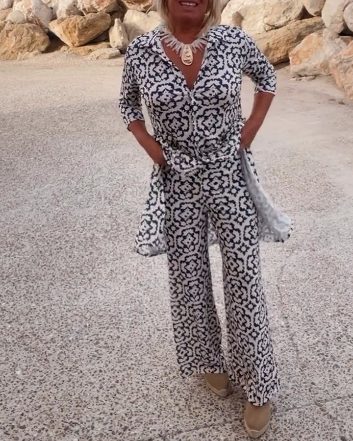 Isabella | Elegant V-Neck Tunic & Wide-Leg Trousers Set