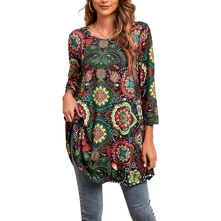 Amelia | Geometric Mandala Print A-Line Tunic Top