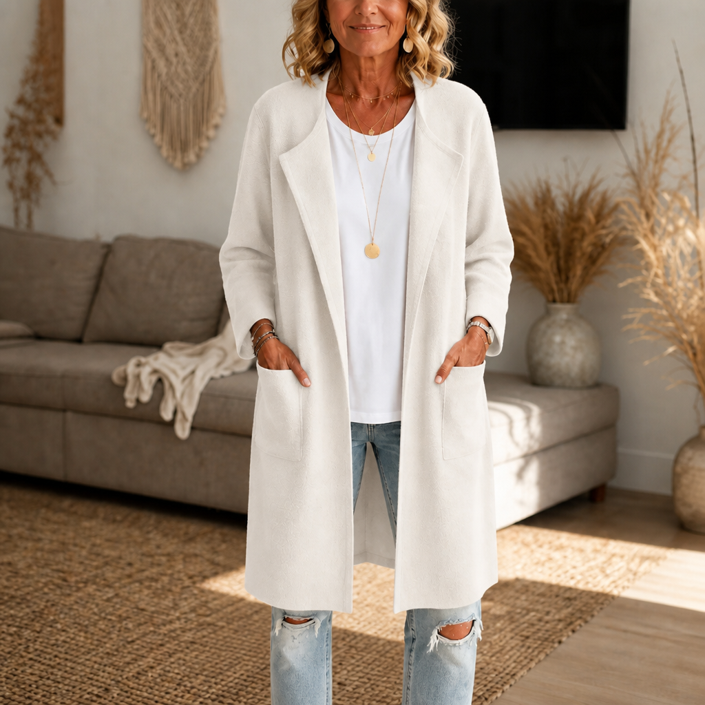 Draperie | Open-Front Longline Coat – Soft Wool-Look Style