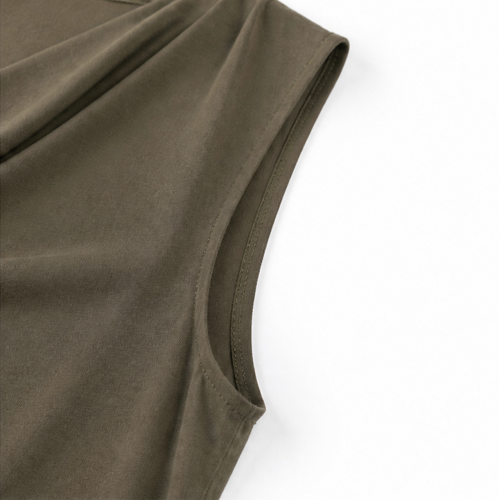 Solvea | Cowl Neck Shift Dress – Sleeveless Mini with Pockets
