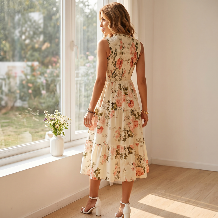 Florenza | Midi Dress – Floral Smocked Design for Women